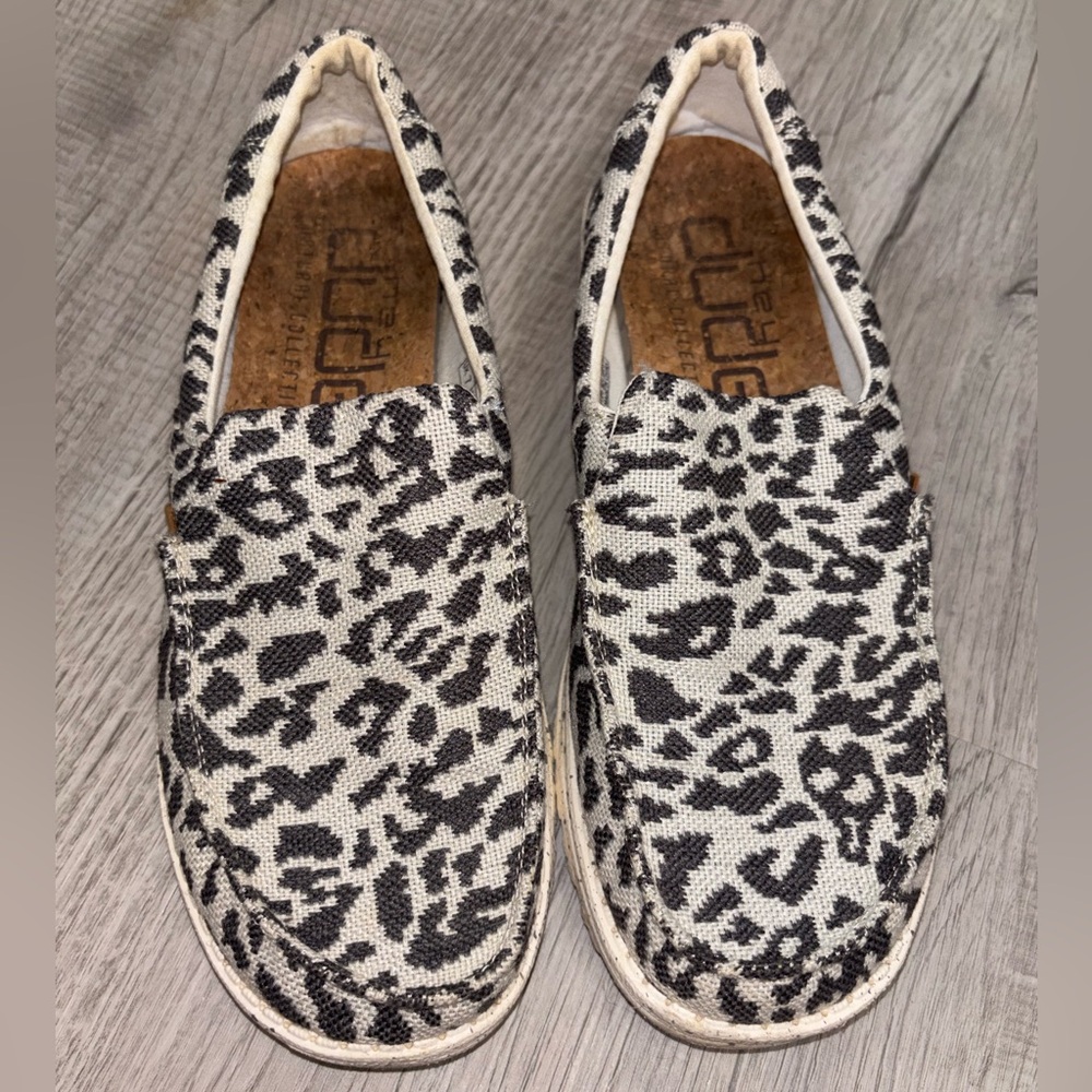 Hey Dude Women's Slip-On Sneakers Black and Cream Leopard Print